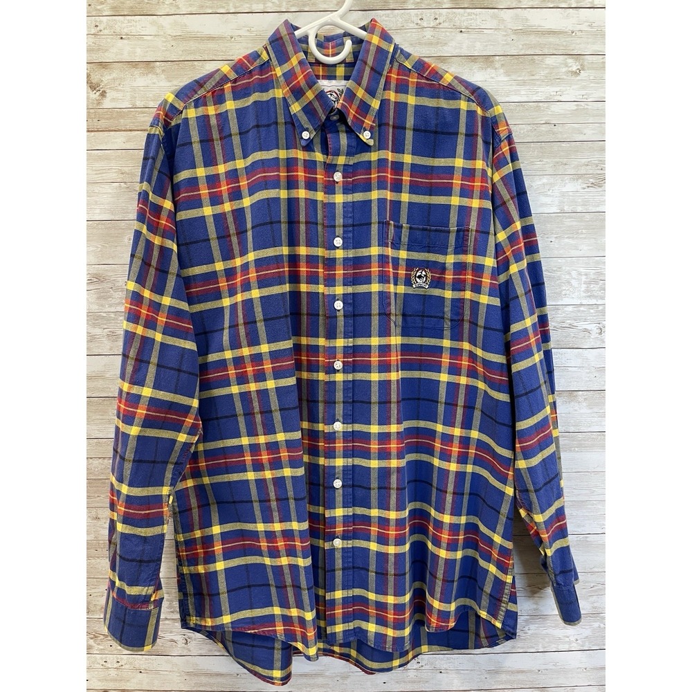 Vtg CINCH Mens L Western Shirt Plaid Blue/Yellow Long Sleeve 100% Cotton Cowboy - Picture 2 of 7